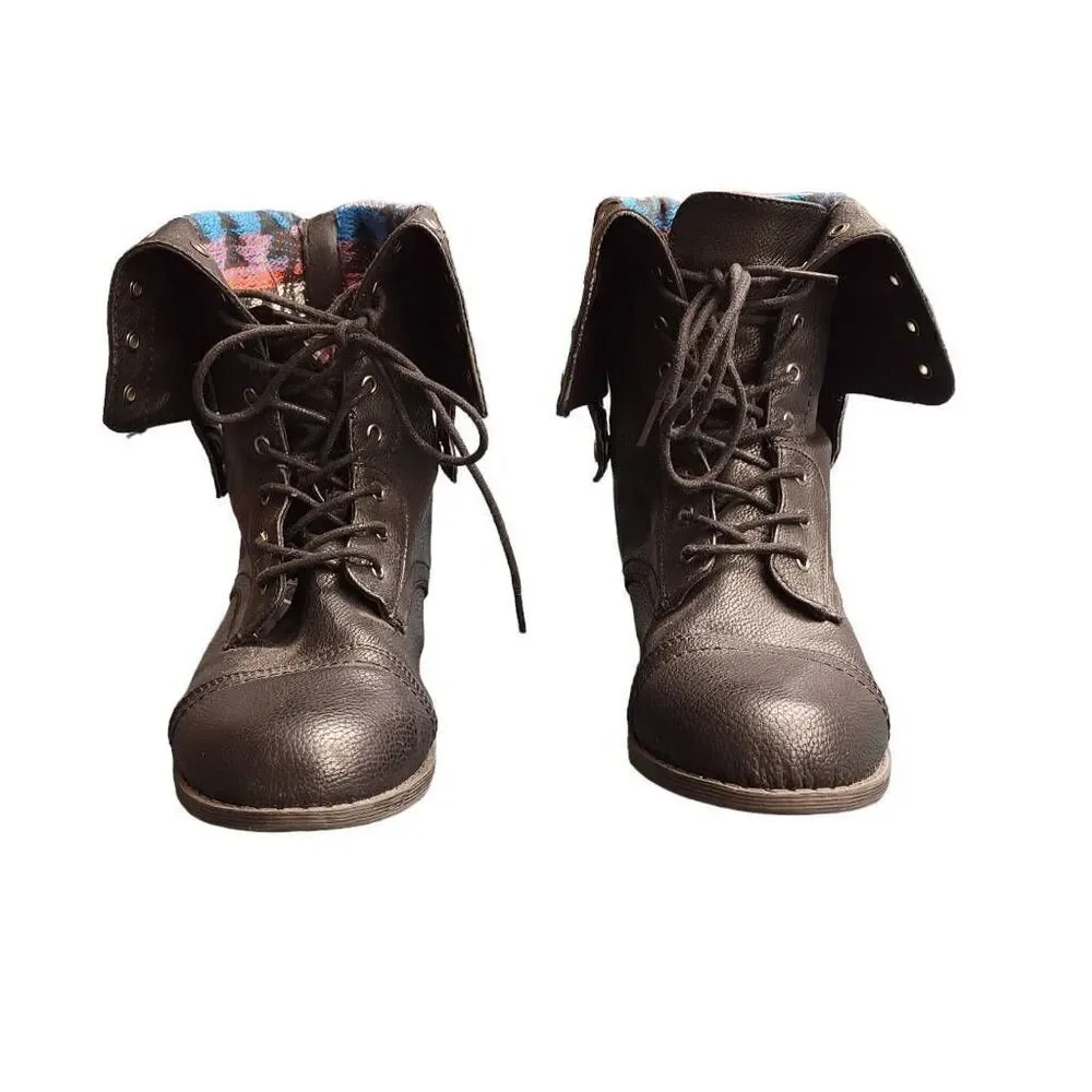 Herstyle Black Southwestern Contrast High or Low Combat Boots